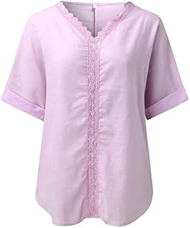 Виолетова јуниори опуштени вклопени маички чипка постелнини врвови маички кратки ракави основни есен летни маици облека мода ya m