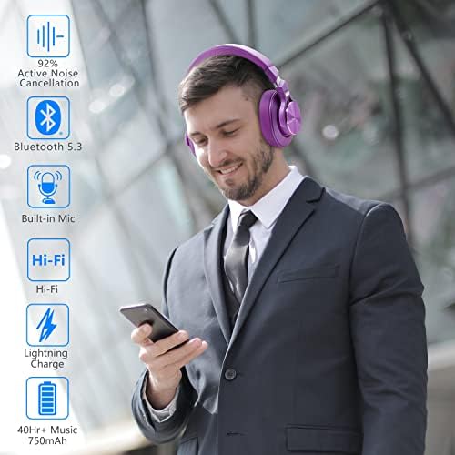 Слушалки за откажување на бучава SRHYTHM NC75 PRO бучава Bluetooth 5.0 безжични, 40H слушалки за играње преку уво со микрофони и брзо