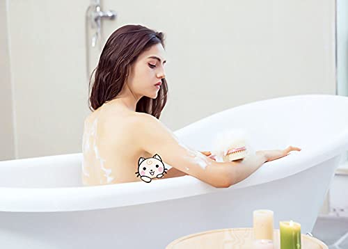 Четка за тело за туширање со влакна и loofhah, грб од мешунки за бања со криви долга рачка за бања за ексфолирачка кожа