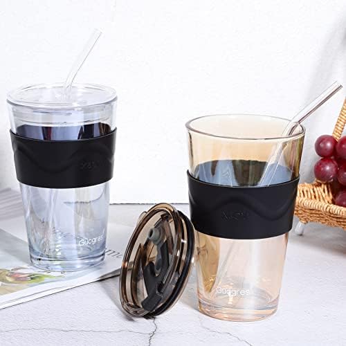 Besportble 2 парчиња стаклена торба со очила за пиење од слама со капаци од замрзнати кафе чаши за пиво шише со вода за замрзнато