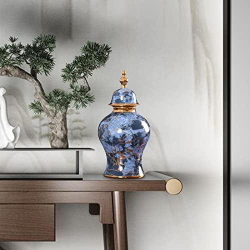 Милагето кинески стил керамички ѓумбир тегла со капаци цвет вазна чај канистер десктоп украс за ракотворби за порцелански тегла за