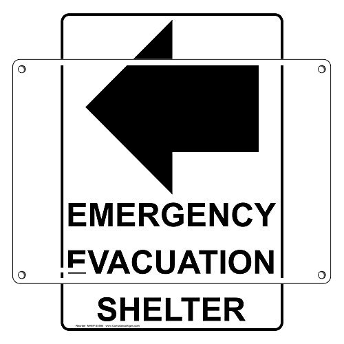 Пластично пластично вертикално засолниште за итна евакуација [лева стрела] со англиски текст и симбол