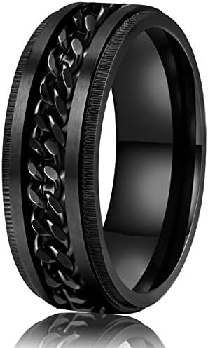 Mens Spinner Ring за олеснување на анксиозноста - 8мм не'рѓосувачки челик црна фиџетска анксиозна прстенест прстен за внатрешни