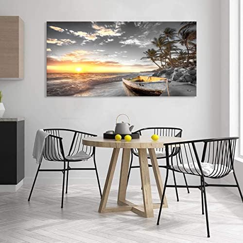 Плажа wallидна уметност платно отпечатоци уметност црно -бело зајдисонце слики од морско море Спална соба декор дрво дрво океански пејзаж сликарство за дневна соба ?
