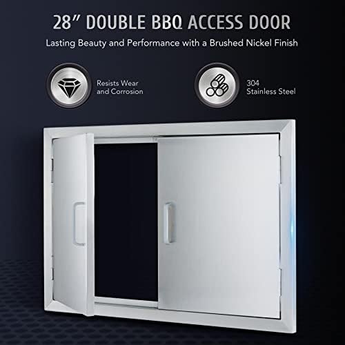 Ко-З-Z Надворешни кујнски врати, 28 W x 19 H водоотпорен 304 не'рѓосувачки челик вграден во BBQ Двоен пристап врата за надворешна кујна комерцијална