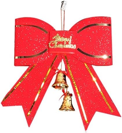 Декорација на новогодишна Елка Црвена Голема Машна Вратоврска 13 см Со Приврзок За Ѕвонче Висечки Стаклени Топчиња Украсни