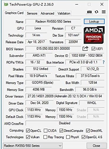 QTHREE AMD Radeon RX 550 Графичка Картичка, 4GB, GDDR5, 128-Битна,Десктоп Игри Видео Картичка За КОМПЈУТЕР,PCI Express 3.0 X8,DirectX