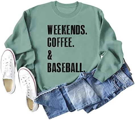 Викенди кафе бејзбол џемпер жени обични долги ракави екипаж маица со смешно писмо печати бејзбол loversубовници врвови