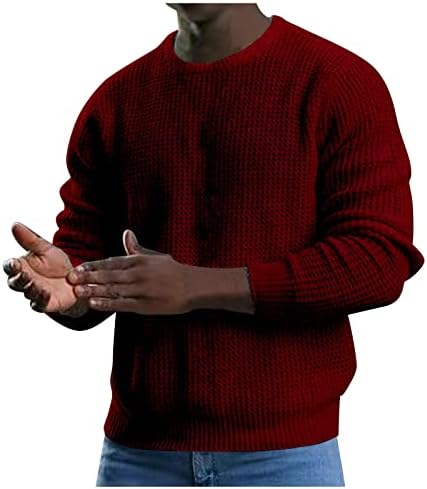 Џемпер од ymosrh машки машка џемпер цврст моден круг врат со долг ракав плетен врвен џемпер за мажи