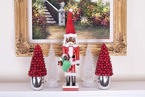 Умни креации Афроамериканец Дедо Мраз 14 инчи Традиционална дрвена оревчеста, празничен Божиќен декор за полици и табели