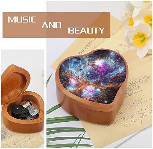 Фантазија галакси starвездена дрвена музичка кутија срце форма на срце ветровито музичко кутија гроздобер дрвена часовна кутија музичка кутија