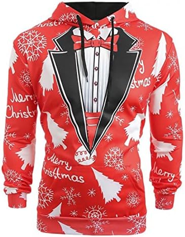 Дуксери за мажи и жени грда Божиќен џемпер Божиќ 3Д смешни печатени дуксери со долги ракави, врвови на блузи за блуза