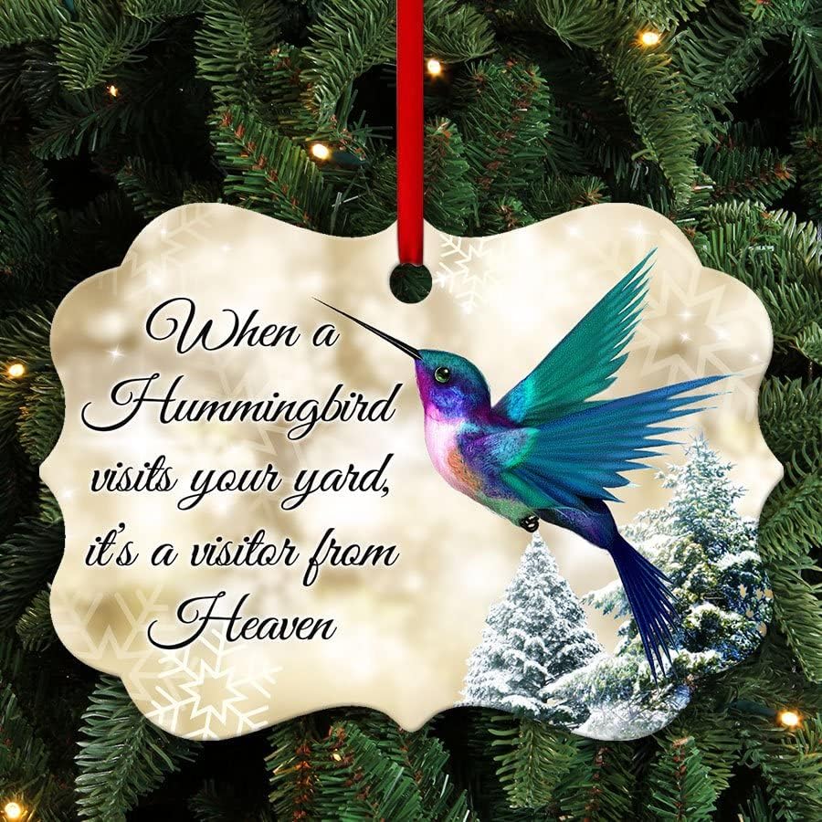 Hummingbird го посетува вашиот украс за алуминиум во дворот, Божиќни висечки украси, украси за новогодишна елка