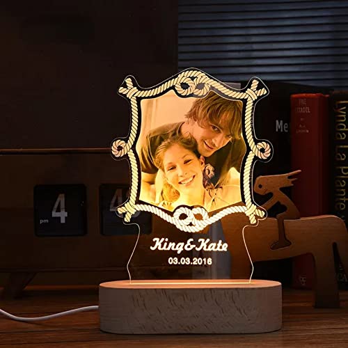 Нова прилагодена рамка за фотографии USB креативна дрвена база со LED лесна дневна соба декорација на спална соба обичај текст