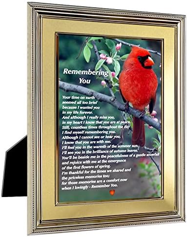Подарок за симпатија „Се сеќаваме на тебе“ Песна и кардинал 5х7 инчен печатење во златна метална рамка