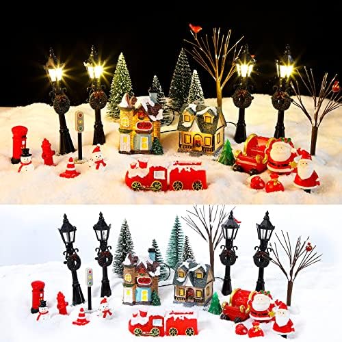26 парчиња Божиќно село сет осветлени xmas селски куќи со фигурини Мал Божиќен градски сцена колекционерски празници селски украси се прикажува