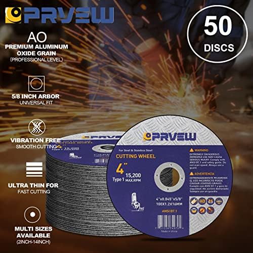 PRVEW 50-Пак 4 X.045 X5/8 Исечени тркала, диск за сечење на квалитет од 4 инчи, метал и не'рѓосувачки челик Агресивно сечење тркало за