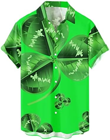 ПДФБР Св. Патрик Денот на копчето надолу со кошули со кратки ракави, обични плажа врвови зелена графичка редовна кошула за куглање