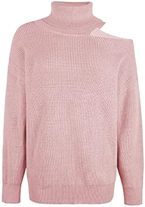 Џемпери за жени буци плетени долги ракави пулвер џемпер, обичен желка, отсечени лабави вклопувачки слаби скокач врвови розови