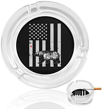 Американско знаме Калифорнија мечка стаклена пепелник за цигари цигари класичен круг чисти кристални пепелници