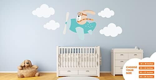Летање куче и облаци кораат и стапчиња - бебе девојче или момче - Декларација за wallидови за расадници за украси за бебиња - налепница