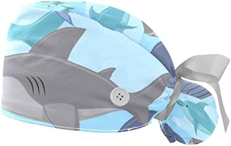 Хонданк 2 парчиња прилагодливо работно капаче со копчиња и џемпери со една големина шарени риби сина стил