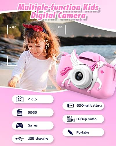 Слотклауд Еднорог Детска Селфи Камера, Еднорог Подароци За Девојчиња На возраст од 3-12 години, HD Деца Дигитални Видео Камери