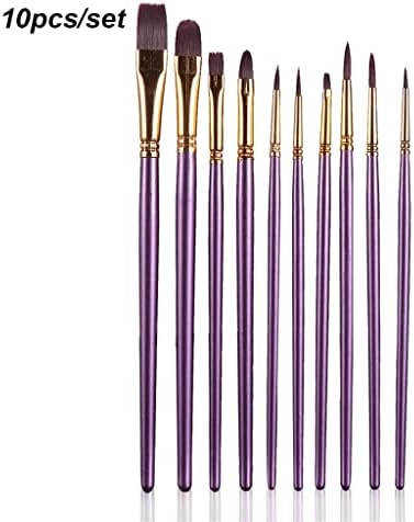 QJPaxl 10pcs/Поставете акварел пенкало за бои, виолетова најлонска коса бои четки за уметност масло за сликање четка за DIY