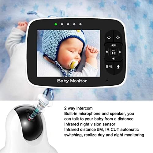 Бебе монитор, 3,5 инчен видео монитор за бебиња со откривање на температура, 2 -пат за безбедност на бебето за бебиња, ноќна монитор за бебиња за дома