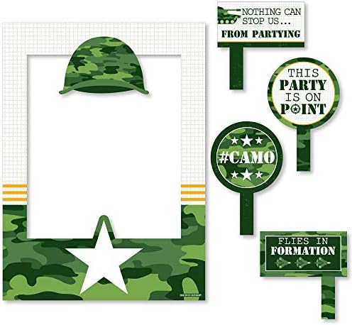 Голема точка на среќа Камо Херој - Армиска воена маскирна забава селфи фото штанд Рамка и реквизити - отпечатени на здрав материјал