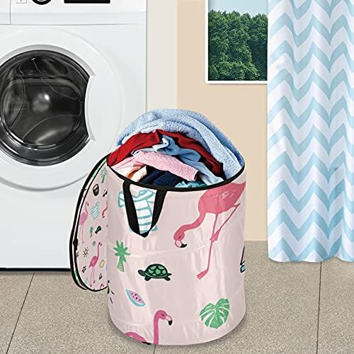 Фламинго се појавува алишта за перење алишта со патент за патент, преклопна корпа за перење со рачки што може да се сруши за складирање
