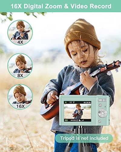 Дигитална камера за деца, 1080p 48MP Autofocus Детска камера со 32 GB SD картичка, Детска дигитална видео камера со 16x зум, компактни