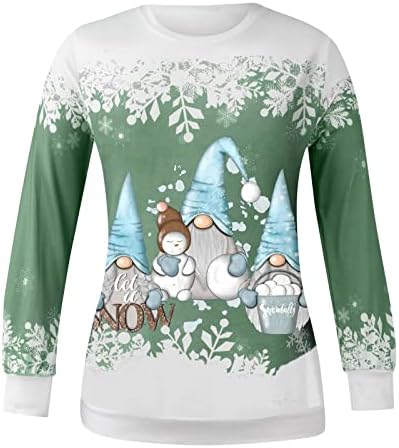 Божиќни џемпери на Nokmopo за жени Снежен човек печати Божиќна мода обичен лабав тркалезен врат со долг ракав, врвови на врвови