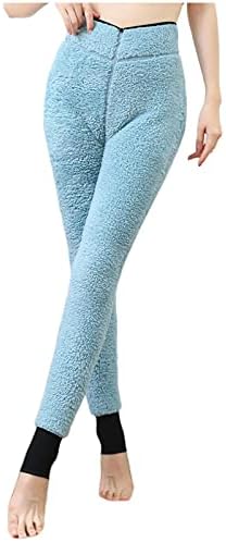 Женски руно наредени хеланки - Зимски термички топли хулахопки со високи половини Премиум меки тренинзи за истегнување јога панталони една големина