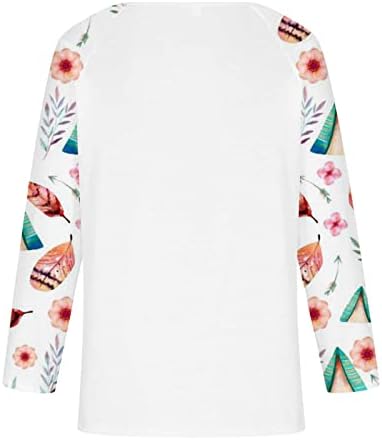 Женски Модни Долги Ракави Патент Блузи Западен Печатење Маици Секси В-Вратот Лабава Маици Блуза Пуловери