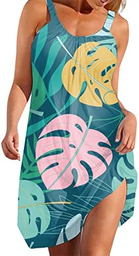 Lutенски летни фустани 2023 Модна плажа Обична печатена печата без ракави, слатки мини фустани за фустани