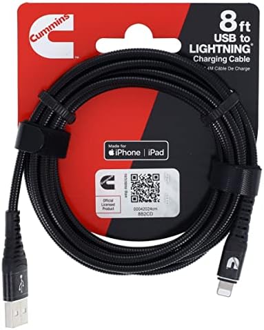 Cummins Lightning to USB кабел MFI-овластен компатибилен со повеќето уреди со Apple плус прицврстување за завиткување 8ft CMN4708