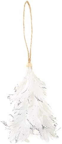 Орнамент од бело пердув мини дрво - сјајни Божиќни украси паѓаат декор
