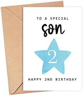Moltdesigns на специјален син - Среќна 2 -та роденденска картичка - возраст од 2 години - двегодишна - втора роденденска картичка за момчиња