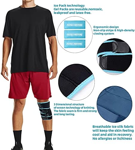 Physio Враќање на коленото ледено пакување - Заграда на коленото - топла и ладна терапија гел пакувања и торба за патувања - прилагодлива