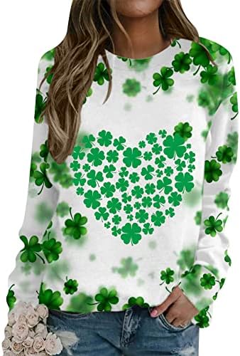 Ефофеи жени Св. Патрикс Ден Шамок џемпер ирски детелина графички врвови преголеми кошула со долг ракав