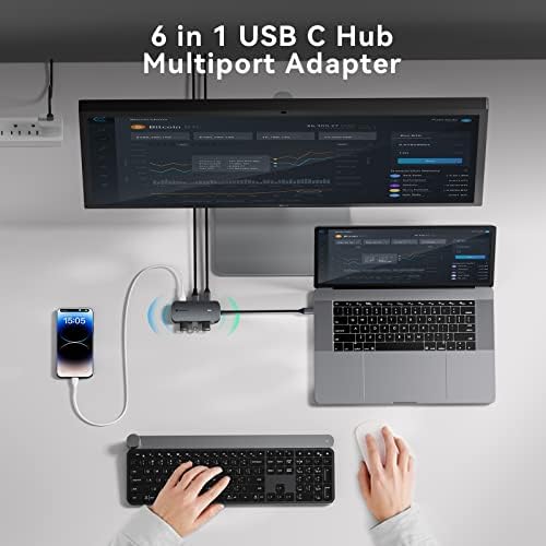 USB C Hub, Yottamaster 6 ВО 1 USB C Докинг Станица СО HDMI 4k@30hz, 100w Pd Полнење, USB C Dock USB3. 0 5gbps Податоци Порти, USB C