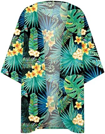 Кардиган за жени чиста шифон кардиган кимоно цветни печати за печатење на ракав на плажа на плажа на плажа, обични лабави кошули блузи