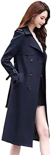 Hsqibaoer жени ровови палто зимски јака со двојно градење појас за ветерници за ветерници елегантен тенок палто