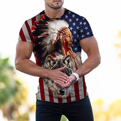 Xxbr машка американска маица маица лето случајна кратка ракав Индиски волк печати врвови кул мускулен тренинг атлетика тета