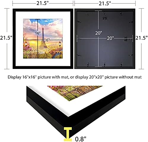 Рамка Wyywin 20x20, приказ на слики 16x16 со мат или 20x20 без мат, wallидна галерија црни рамки за слики, 2-парчиња