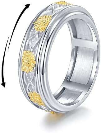 Прстен за анксиозност на сончоглед Cvravo 925 Стерлинг Сребрена вознемиреност Спинер прстени за жени ги олеснуваат подароците за накит за жени