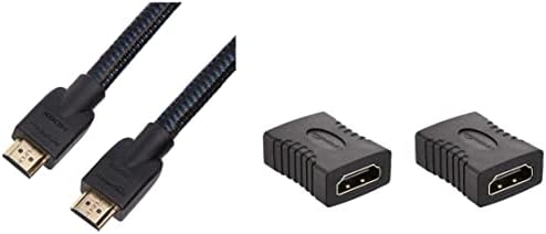 Амазон Основи Најлон Плетенка 4K, 18GBPS HDMI НА HDMI Кабел, 25 Нозе &засилувач; HDMI Спојка, 29 x 22mm, Црна-Пакет на 2