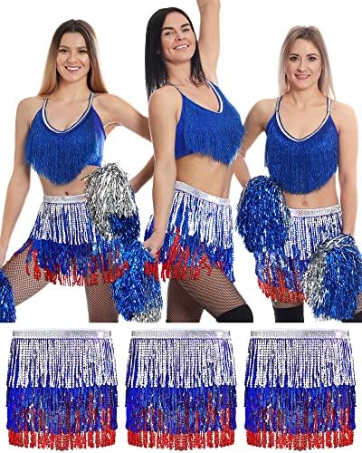 Hycarer жени Sequin tassel здолниште Патриотско раб здолниште Црвено сино сребрено ласење здолништа за жени девојки 4 -ти јули