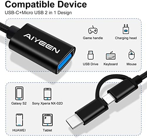 AIYEEN 2-во-1 USB C/Micro ДО USB Адаптер, USB C ДО USB 3.0, USB До Android Otg Адаптер Кабел Компатибилен Со MacBook Pro Android